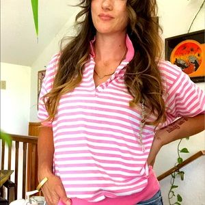 80s pink and white striped collar shirt